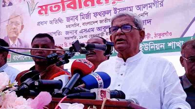 ঠাকুরগাঁও সদর উপজেলার বেগুনবাড়ি ইউনিয়নে এক মতবিনিময় সভায় বক্তব্য দেন মির্জা ফখরুল ইসলাম আলমগীর