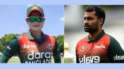 জাতীয় নারী ক্রিকেট দলের সাবেক অধিনায়ক জাহানারা আলম এবং পুরুষ দলের সাবেক অধিনায়ক তামিম ইকবাল/কোলাজ