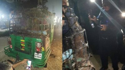 আগুনে পুড়ে যাওয়া অটোরিকশা