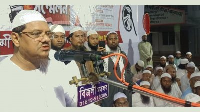 অনুষ্ঠানে বক্তব্য রাখছেন ইসলামী আন্দোলন বাংলাদেশের আমির মুফতি সৈয়দ মুহাম্মদ রেজাউল করীম পীর সাহেব চরমোনাই