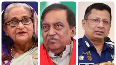 শেখ হাসিনা, আসাদুজ্জামান খান কামাল ও চৌধুরী আবদুল্লাহ আল মামুন (ফাইল ফটো)