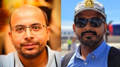 প্রধান উপদেষ্টার ডাক টেলিযোগাযোগ ও তথ্যপ্রযুক্তি মন্ত্রণালয়ের দায়িত্বপ্রাপ্ত বিশেষ সহকারী ফয়েজ আহমদ তৈয়্যব (বাঁয়ে) এবং ভোরের কাগজের অনলাইন এডিটর মিজানুর রহমান সোহেল (ডানে)/কোলাজ