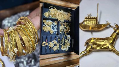 স্বর্ণালংকারের পাশাপাশি স্বর্ণের নৌকা ও হরিণ চিল লকারে (কোলাজ)
