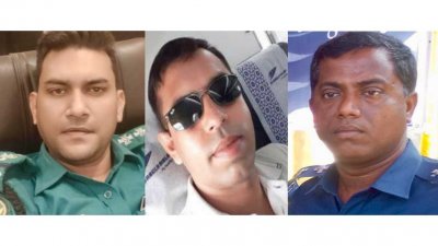 বাঁ পাশ থেকে: অন্যতম অভিযুক্ত এসআই ঈশান, কনেস্টবল লিমন ও এসআই সঞ্জিত কুমার মণ্ডল
