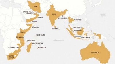 মানচিত্রে ইন্দো- প্যাসিফিক এলাকা