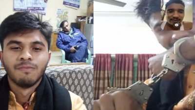 থানার ভেতরে চেয়ারে বসে ঘুমাতে থাকা এক পুলিশ সদস্যকে নিয়ে সেলফি তুলে ফেসবুকে পোস্ট করেছেন সন্ত্রাসবিরোধী আইনের মামলায় গ্রেফতার নিষিদ্ধঘোষিত সংগঠন ছাত্রলীগের এক নেতা