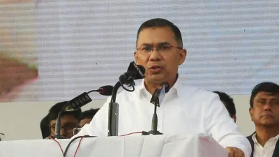 সংবর্ধনা অনুষ্ঠানে বক্তব্য রাখছেন তারেক রহমান