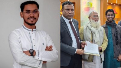 এনসিপির প্রার্থী আবদুল হান্নান মাসউদ ও তার বাবা আমিরুল ইসলাম মোহাম্মদ আবদুল মালেক