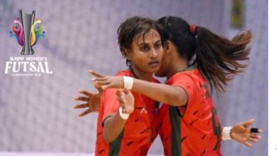 গোলের পর সাবিনাদের উদযাপন।