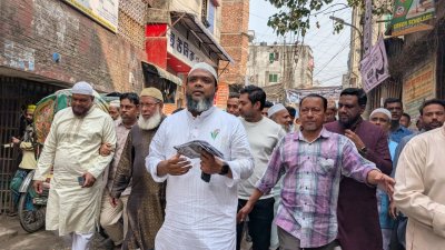 নির্বাচনি প্রচারণায় তানভীর আহমেদ রবিন, ছবি: বাংলা ট্রিবিউন