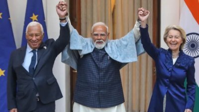 মঙ্গলবার দিল্লিতে মোদী, কস্তা ও ভন ডের লেইন উপস্থিত ছিলেন। ছবি: ইপিএ