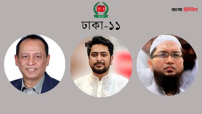 বিএনপির আব্দুল কাইয়ুম, ১১-দলীয় জোটের (এনসিপি) প্রার্থী নাহিদ ইসলাম এবং ইসলামী আন্দোলন বাংলাদেশের শেখ মোহাম্মদ ফজলে বারী মাসউদ