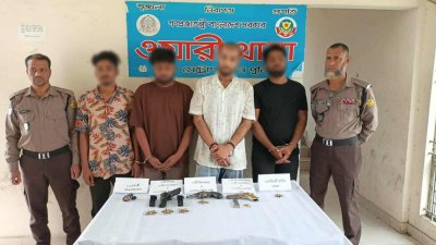 মাদক নিয়ন্ত্রণ অধিদফতরের কর্মকর্তাকে গুলির ঘটনায় গ্রেফতারকৃত চারজন। ছবি: সংগৃহীত