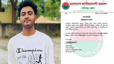 চুনারুঘাট উপজেলার গাজীপুর হাই স্কুল অ্যান্ড কলেজ ছাত্রদলের সভাপতি মো. শাকিল ফারহান মিয়াকে বহিষ্কার করেছে জেলা ছাত্রদল