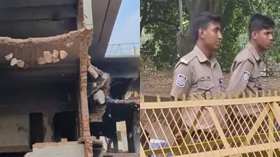 ধানমন্ডির ৩২ নম্বর এলাকায় সতর্ক অবস্থানে পুলিশ