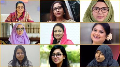 ওপরে বাঁ থেকে: নিলুফার চৌধুরী মনি, সুলতানা আহমেদ, নাঈমা খন্দকার। দ্বিতীয় সারি বাঁ থেকে: সামিরা আজিম দোলা, বেবি নাজনীন, কনকচাঁপা। তৃতীয় সারি বাঁ থেকে: মনিরা শারমিন, মাহমুদা আলম মিতু ও মারদিয়া মমতাজ