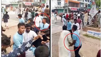 হামলার সময় দুই যুবক কোমর থেকে কিছু একটা বের করার চেষ্টা করেন
