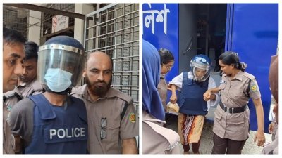 আদালতে পুলিশ প্রহরায় আসামি সোহেল রানা ও তার স্ত্রী স্বপ্না