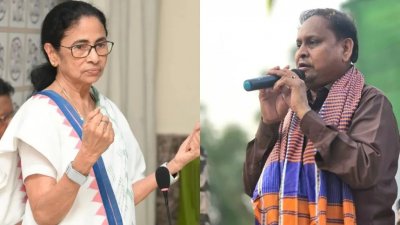 মমতা বন্দ্যোপাধ্যায় ও আম জনতা উন্নয়ন পার্টি (এজেইউপি) প্রধান হুমায়ুন কবির। ছবি: অর্গানাইজার