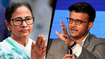 মমতা বন্দ্যোপাধ্যায় ও ভারতের সাবেক ক্রিকেট অধিনায়ক সৌরভ গাঙ্গুলি। ছবি: ইন্ডিয়া টুডে