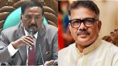 স্পিকার হাফিজ উদ্দিন আহমদ বীর বিক্রম ও সরকারদলীয় হুইপ এম রুহুল কুদ্দুস তালুকদার দুলু