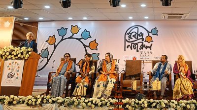 কথা বলছেন সংস্কৃতিবিষয়কমন্ত্রী অ্যাডভোকেট নিতাই রায় চৌধুরী