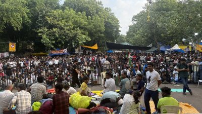 দিল্লির যন্তর মন্তরে সিজেপির অবস্থান চলছে। ছবি: দ্য হিন্দু