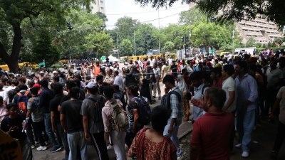 যন্তর মন্তরে শিক্ষার্থীদের আন্দোলন। ছবি: ‌ইন্ডিয়ান এক্সপ্রেস