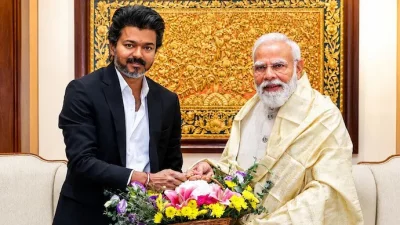তামিলনাড়ুর মুখ্যমন্ত্রী সি জোসেফ বিজয় ও ভারতের নরেন্দ্র মোদি। ছবি: সংগৃহীত