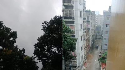 বৃষ্টি চলাকালে রাজধানীর মিরপুর এলাকা