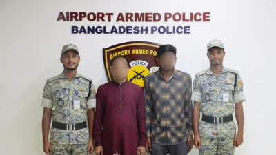 শাহজালালে ৪৭৫ গ্রাম স্বর্ণালংকারসহ ২ জন আটক