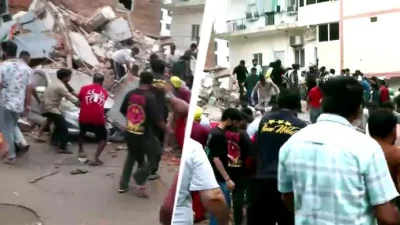 দুর্ঘটনার পর বেশ কয়েকজন শিক্ষার্থীসহ অনেকে ধ্বংসস্তূপের নিচে আটকা পড়েছেন বলে আশঙ্কা করা হচ্ছে। ছবি: ইন্ডিয়া টুডে