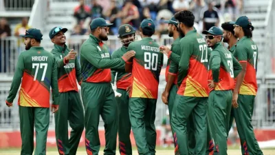 এশিয়ান গেমসে শ্রীলঙ্কার বিপক্ষে ম্যাচে বাংলাদেশের ক্রিকেটাররা