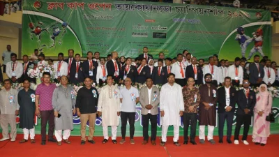 মিরপুর শহীদ সোহরাওয়ার্দী ইনডোর স্টেডিয়ামে ‘ক্লাব কাপ ওপেন তায়কোয়ান্দো চ্যাম্পিয়নশিপ ২০২৬’ উদ্বোধনী অনুষ্ঠান
