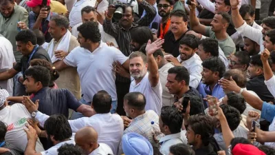 পদযাত্রায় রাহুল গান্ধী। ছবি: পিটিআই