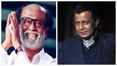 রজনীকান্ত ও মিঠুন চক্রবর্তী। ছবি: টাইমস অব ইন্ডিয়া