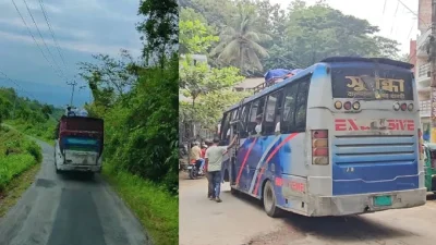 বান্দরবান-থানচি সড়কে আবারও বাস চলাচল শুরু হয়েছে