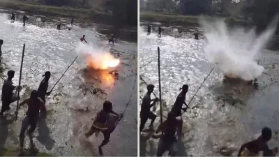 বিএসএফ সদস্যরা স্মোক গ্রেনেড নিক্ষেপ করেন