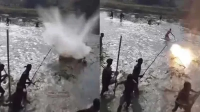 স্থানীয় লোকজন ধাওয়া করলে সাউন্ড গ্রেনেড ছুড়ে পালিয়ে যায় বিএসএফের সদস্যরা।