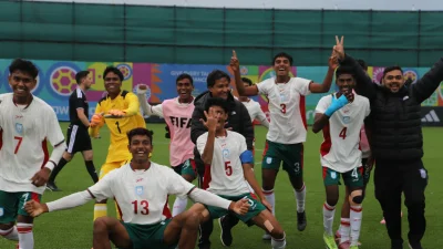 বাংলাদেশ দলের উদযাপনের দৃশ্য।
