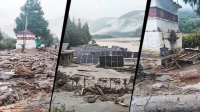 ভুটানে হিমবাহের হ্রদ বিস্ফোরণে ক্ষয়ক্ষতি। ছবি: আইটিজি