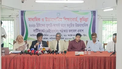এইচএসসির ফল প্রকাশ অনুষ্ঠানে বক্তব্য দেন কুমিল্লা বোর্ডের পরীক্ষা নিয়ন্ত্রক অধ্যাপক ড. মো. শফিকুল ইসলাম।