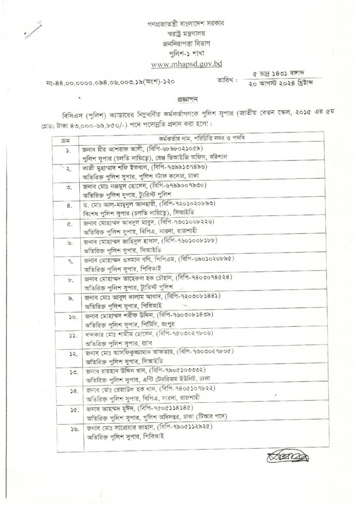 ৩০ কর্মকর্তাকে পুলিশ সুপার পদে পদোন্নতি