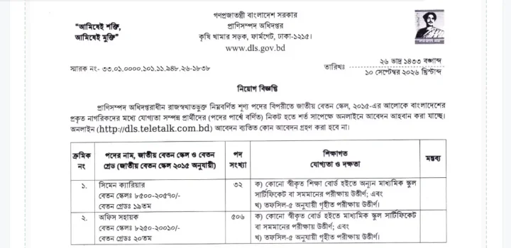প্রাণিসম্পদ অধিদফতরে ৫৩৮ পদে নিয়োগ, এসএসসি পাসেই আবেদন 