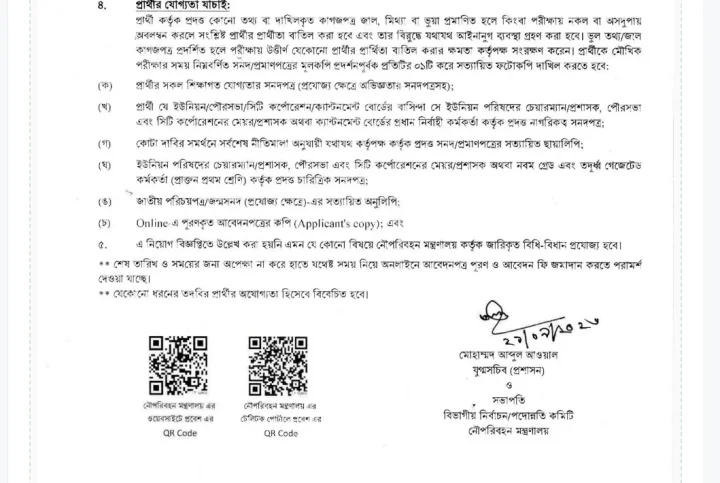নৌপরিবহন মন্ত্রণালয়ে ৩৫ পদে নিয়োগ, আবেদন শুরু ২৮ সেপ্টেম্বর